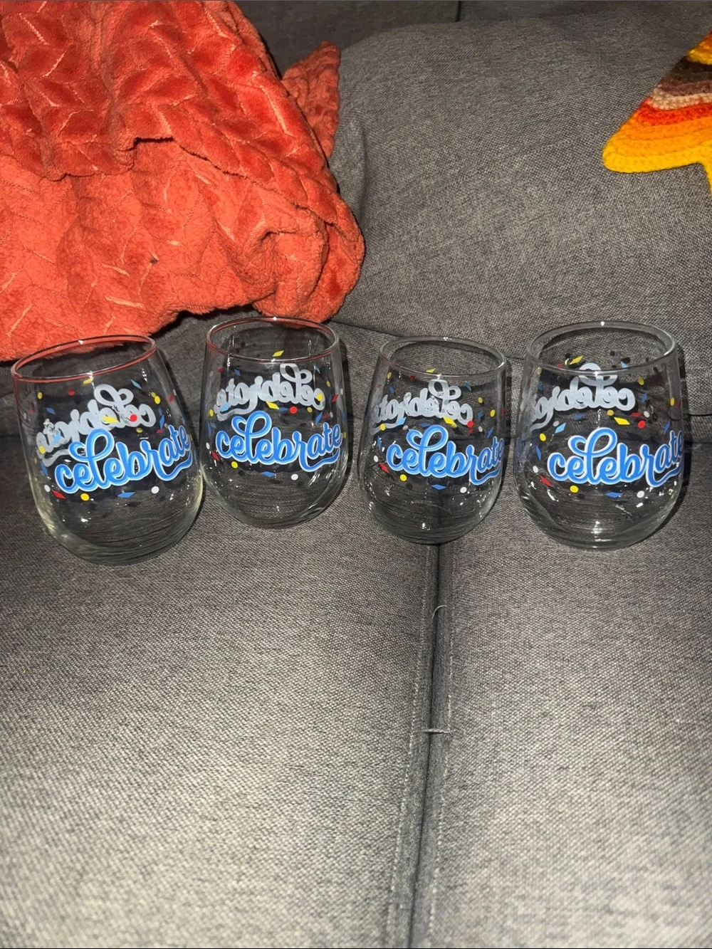 Festive Celebrate It Stemless Wine Glasses Set of 4 Confetti Graphic Drinkware